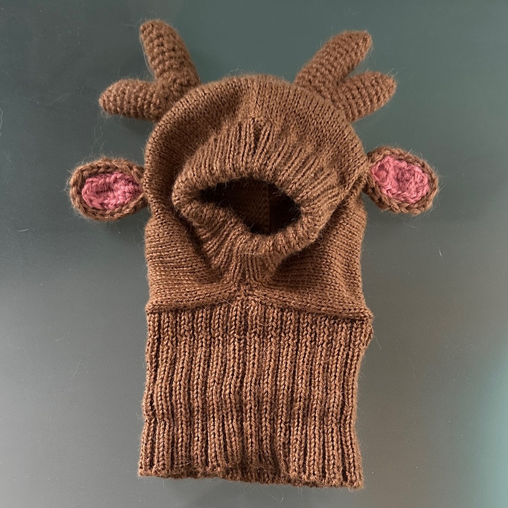 Cozy Brown Reindeer Pet Snood with Pink Ears